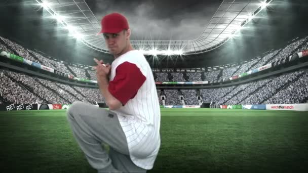 Бейсбольний пітчер кидає м'яч — стокове відео