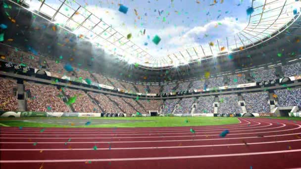 Confetti vallen op stadion — Stockvideo