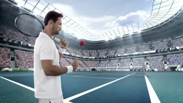 Теннисист бросает мяч в воздух — стоковое видео
