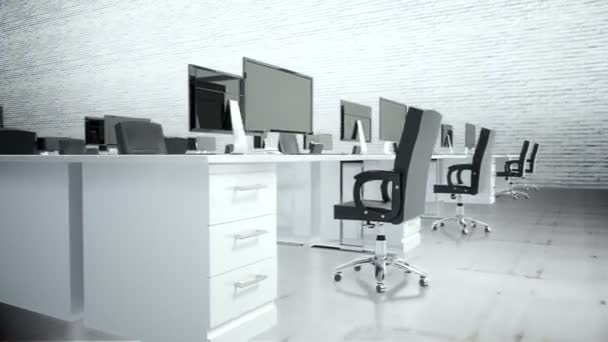 Bureau vide avec bureaux et ordinateurs — Video