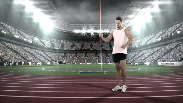 Hombre atleta a punto de lanzar Javelin — Vídeo de stock