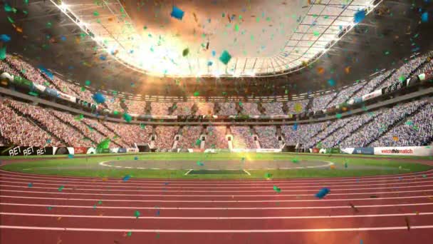 Confetti vallen op stadion — Stockvideo