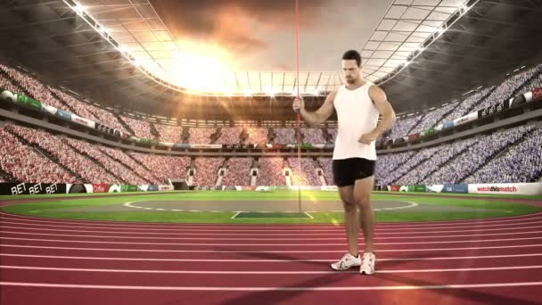 Hombre atleta a punto de lanzar Javelin — Vídeos de Stock