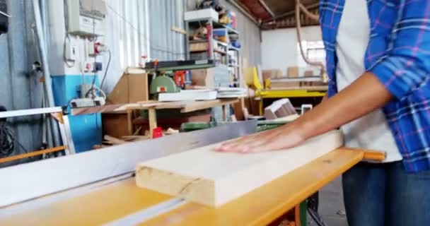 Atractivo carpintero trabajando y sonriendo para la cámara — Vídeos de Stock