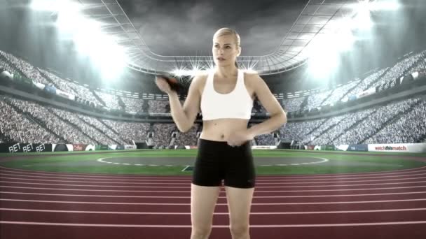 Female athlete practicing discus throw — Stock Video