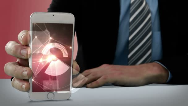 Hand tonen mobiele met virtuele interface — Stockvideo