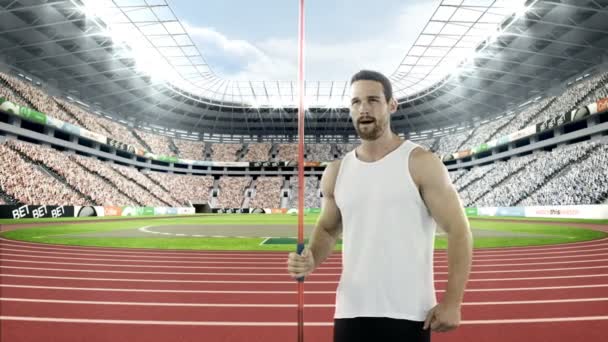 Atleta calentando antes de lanzamiento de jabalina — Vídeo de stock