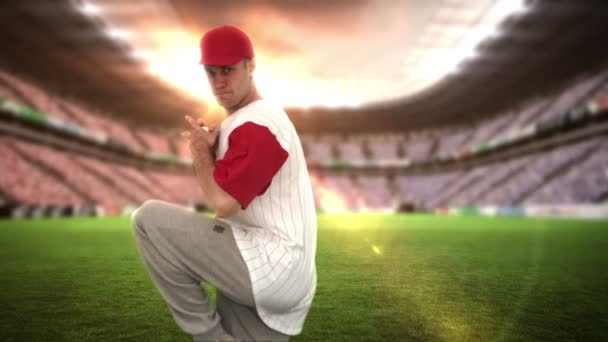 Бейсбольний пітчер кидає м'яч — стокове відео