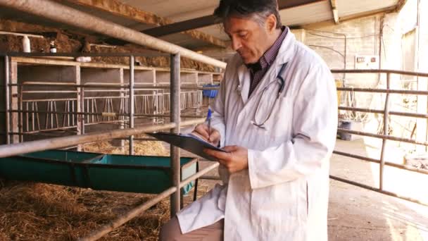 Médecin vétérinaire notant sur presse-papiers — Video