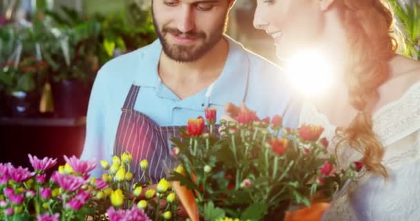 Floristen prüfen Blume — Stockvideo