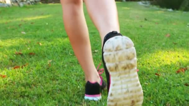 Vrouw joggen in park — Stockvideo