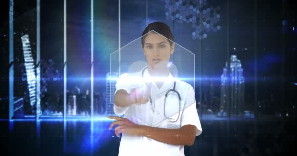 Доктор трогает экран цифрового интерфейса — стоковое видео