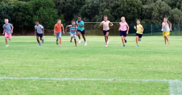 Miúdos da escola a correr no parque infantil — Vídeo de Stock