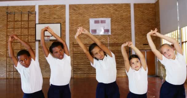 Enfants faisant de l'exercice au terrain de basket — Video