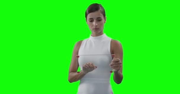 Businesswoman touching digital screen — Stock Video