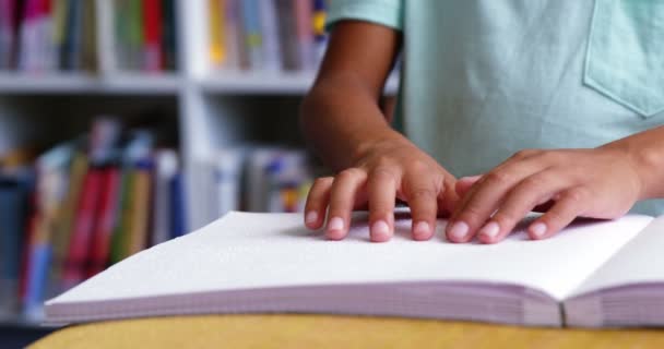 Niño de la escuela leyendo libro braille — Vídeos de Stock