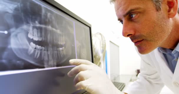 Dentista premuroso che esamina una radiografia — Video Stock