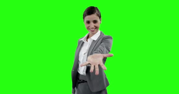 Mooie zakenvrouw gebaren — Stockvideo