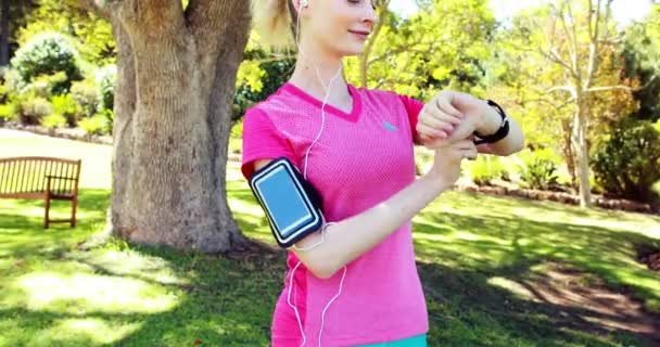 Mujer haciendo ejercicio en el parque — Vídeos de Stock