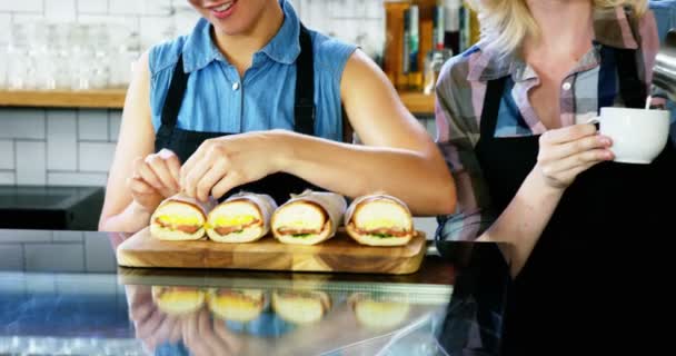 Waitress working behind the counter — Stock Video