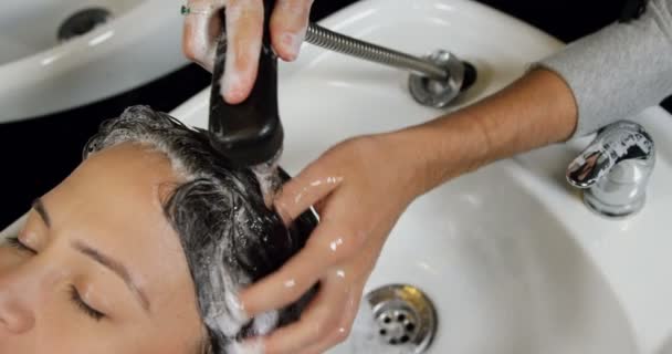 Friseurin färbt Haare ihrer Kundin — Stockvideo