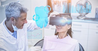 patient with virtual reality during dental visit clipart
