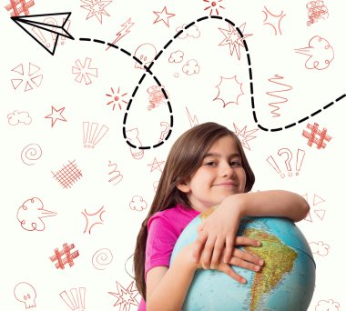 cute pupil smiling holding globe clipart