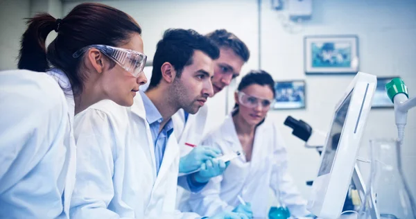 Serious researchers looking at computer screen — Stock Photo, Image