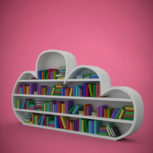 Livros dispostos em prateleiras em forma de nuvem — Fotografia de Stock