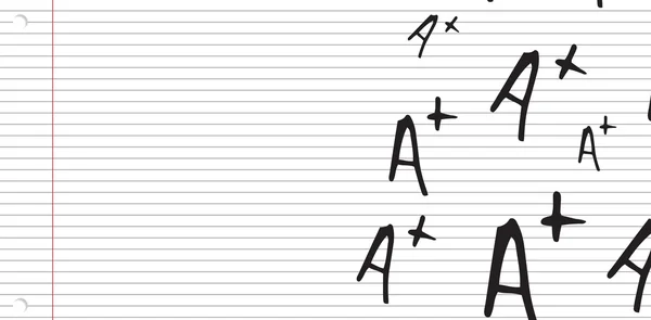 A + sinais de grau contra bloco de notas em espiral — Fotografia de Stock