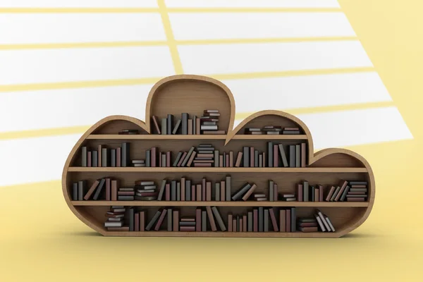 Книги, розташовані на полицях книг у формі хмари — стокове фото
