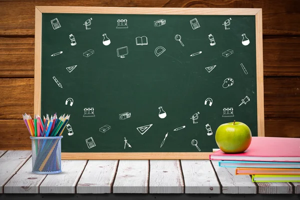 Blackboard against wooden planks — Stock Photo, Image