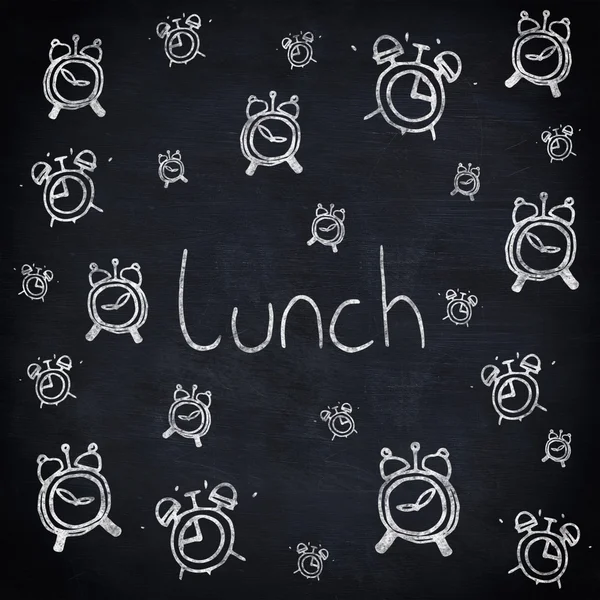 Concetto di pranzo con orologi di allarme doodle — Foto Stock