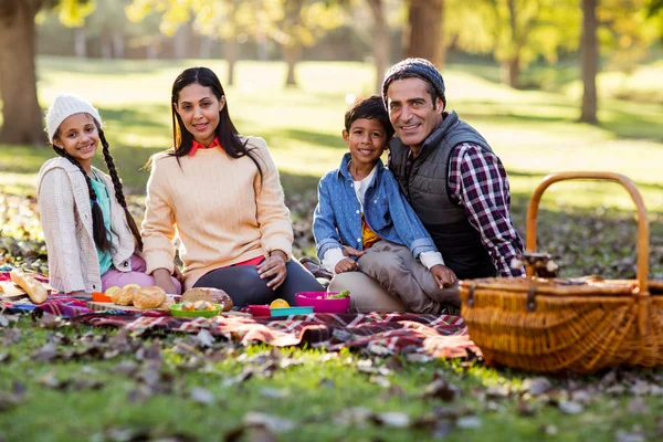 Усміхнена сім'я в парку — стокове фото