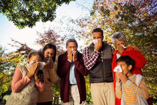 sick family blowing their noses
