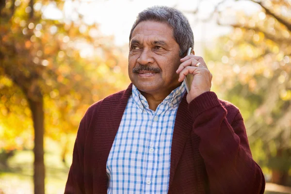 Мужчина разговаривает по телефону в парке — стоковое фото