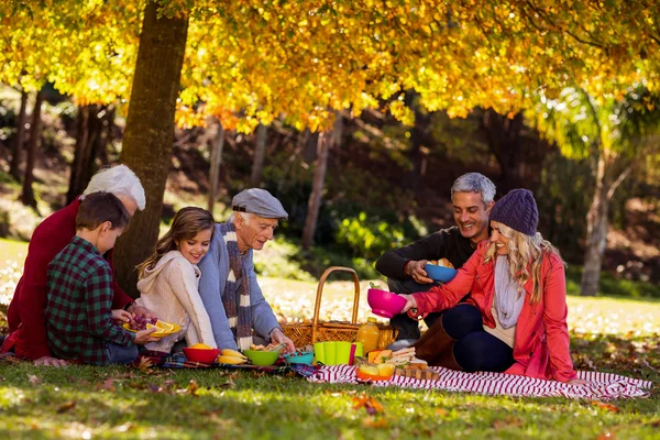 Famille petit déjeuner au parc — Photo