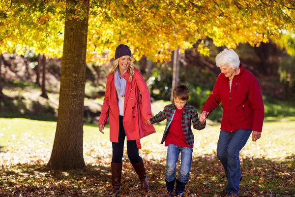 Boy walking with mother and grandmother — Stock Photo, Image
