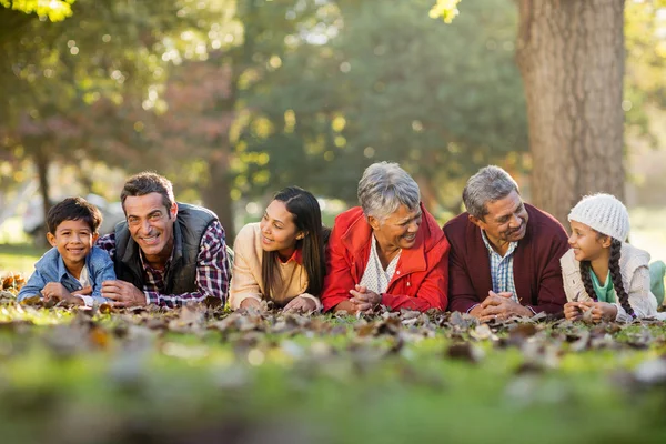 Family lying on front at park — Stock Photo, Image