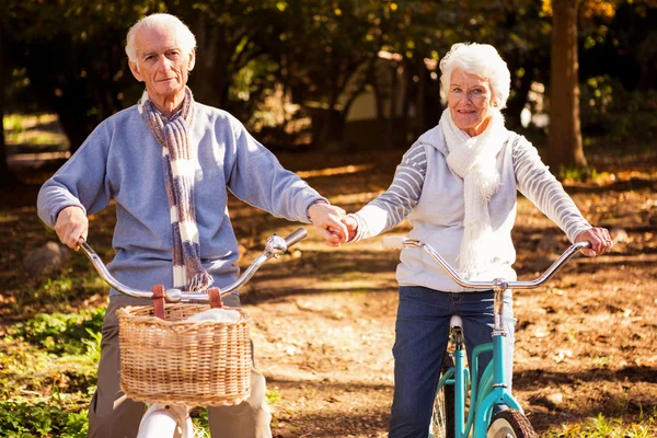 Casal sênior andar de bicicleta — Fotografia de Stock