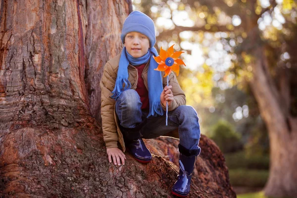 Χαριτωμένο αγόρι εκμετάλλευση pinwheel — Φωτογραφία Αρχείου