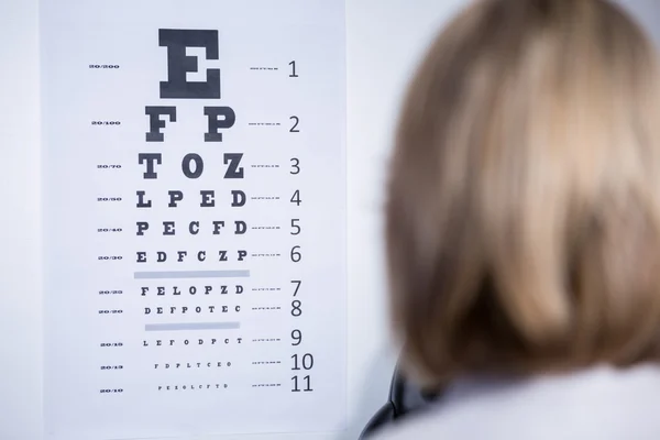 Optometrista guardando grafico degli occhi — Foto Stock