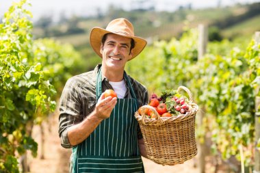farmer holding a basket of vegetables clipart