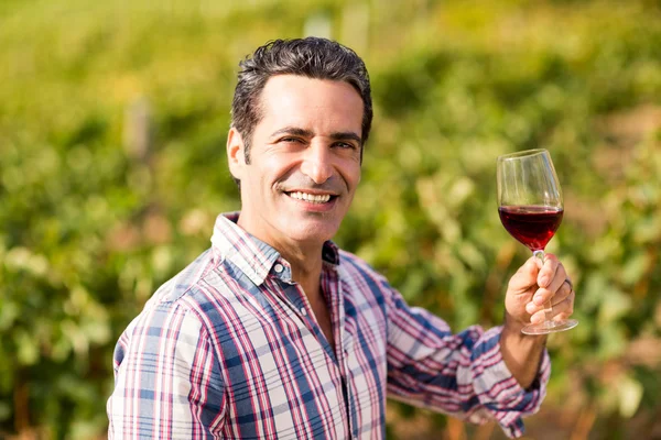 男性の醸造業者がワインのガラスを保持しています。 — ストック写真