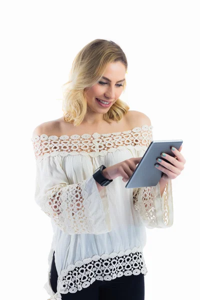 Beautiful woman using digital tablet — Stock Photo, Image