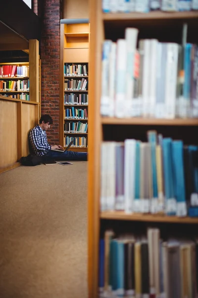 Öğrenci dizüstü Kütüphane kullanma — Stok fotoğraf