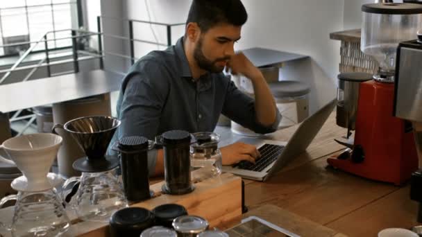 Male business executive using laptop — Stock Video