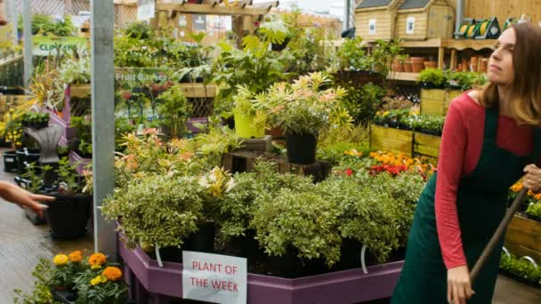 Female florist interacting with a customer — Stock Video