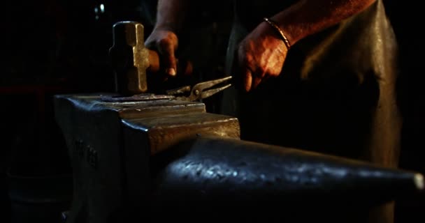 Herrero trabajando en una herradura — Vídeo de stock