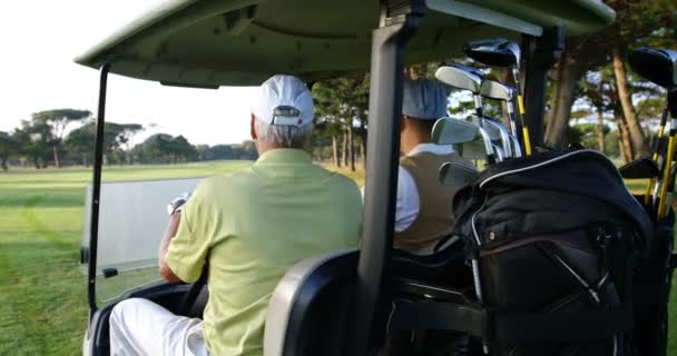 Dwóch graczy w ich golf buggy — Wideo stockowe